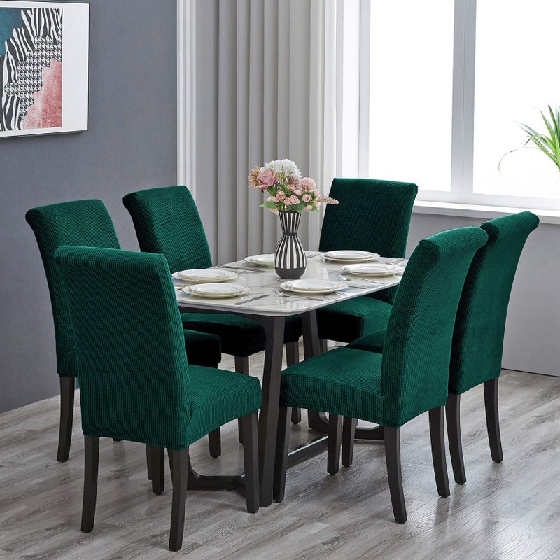 Howhic Chair Covers for Dining Room Set of 6, Stretchy Dining Chair Covers, Textured Jacquard Kitchen Chair Slipcovers, Classy Decor for Home and Banquet (Hunter, 6 Pack) - Image 2